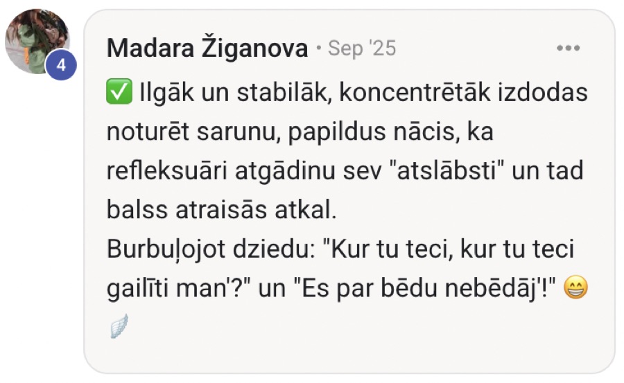 Dalībnieka atsauksme par balss programmu