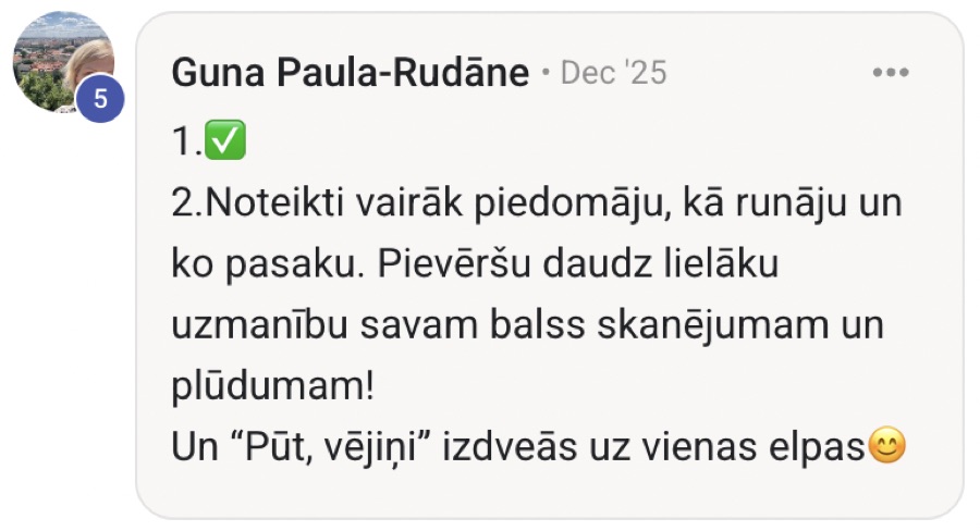 Dalībnieka atsauksme par balss programmu