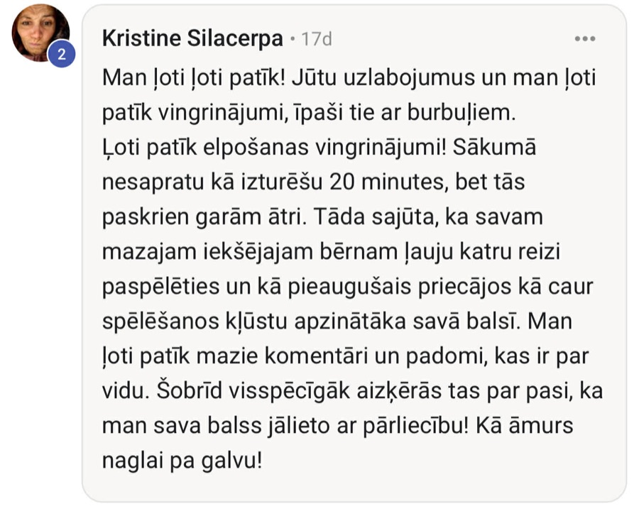 Dalībnieka atsauksme par balss programmu