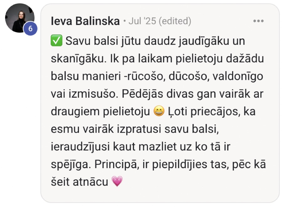 Dalībnieka atsauksme par balss programmu