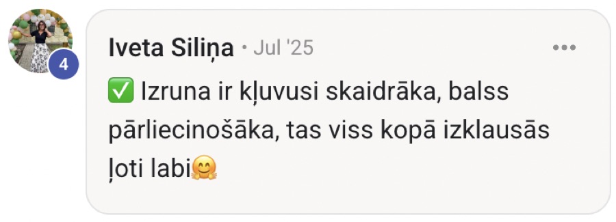 Dalībnieka atsauksme par balss programmu